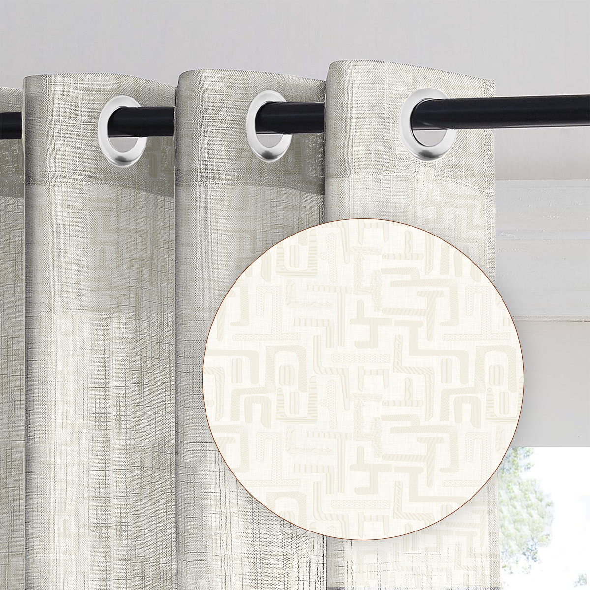Urban Path Beige Sheer Curtain